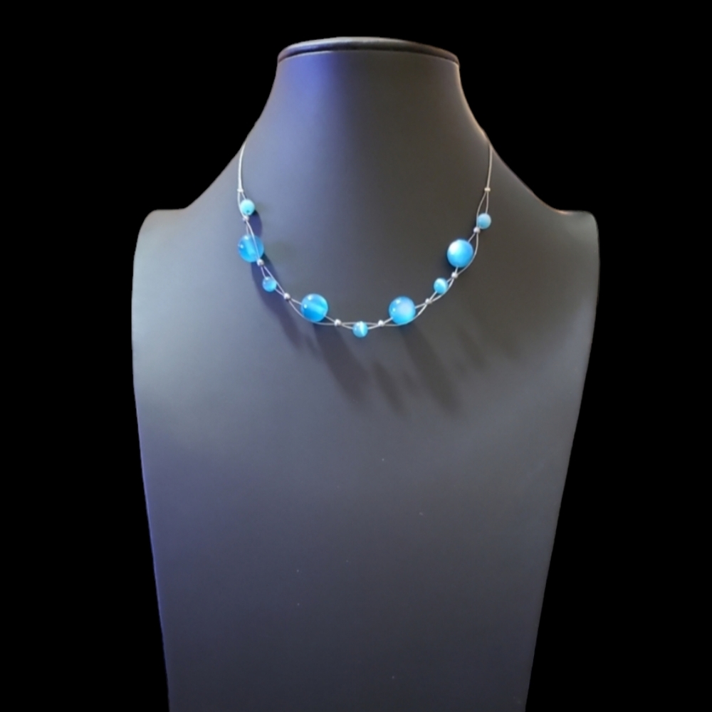Wire Blue Beaded Necklace Lot 1